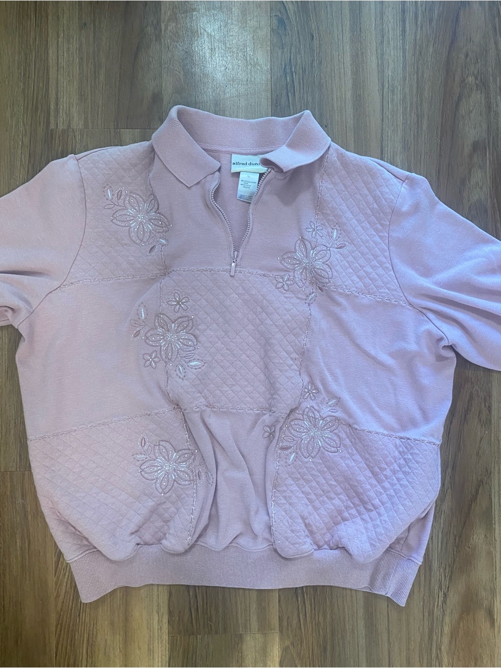 Alfred Dunner Light Pink Floral Quilted Quarter-Zip Sweater